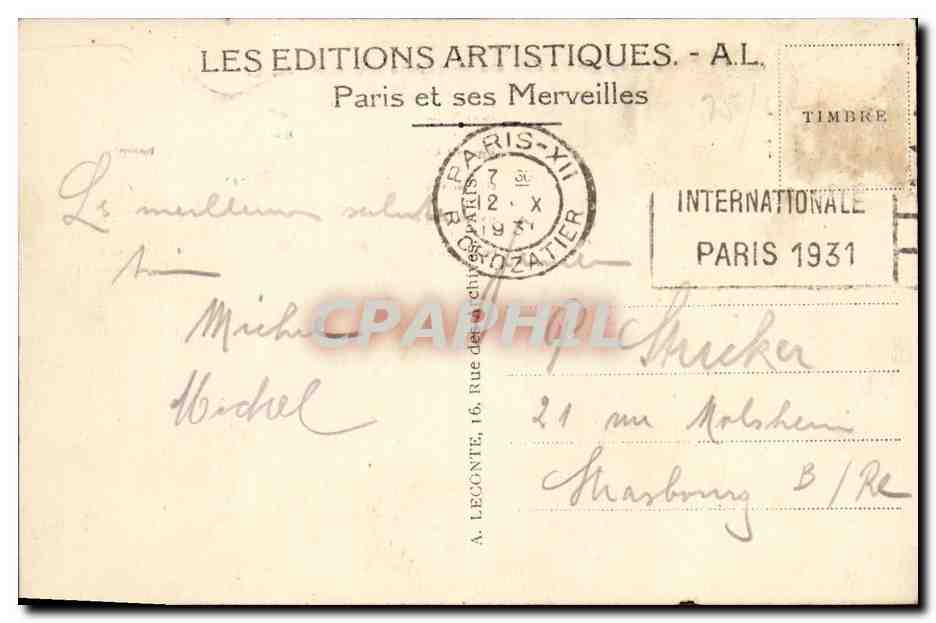 CPA Paris Avenue de L Opera  — Rückseite