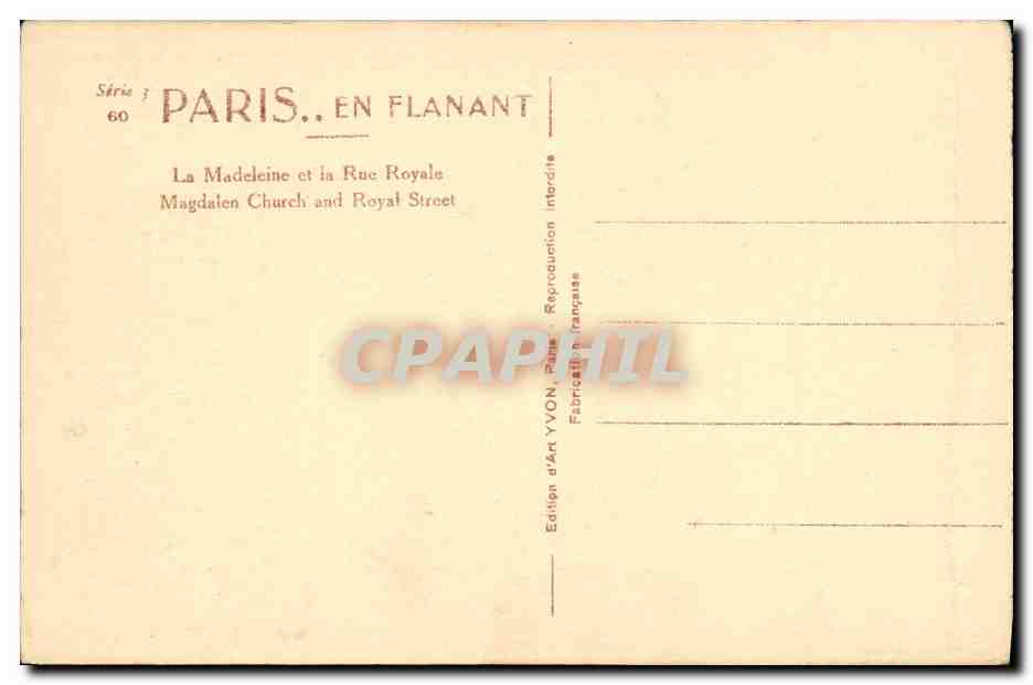 CPA Paris La Madeleine et la Rue Royale — Verso