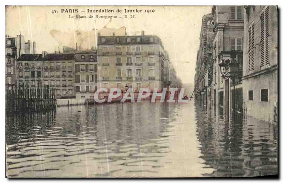 Paris — January Flood 1910 — The Place de Bourgogne — E. M.