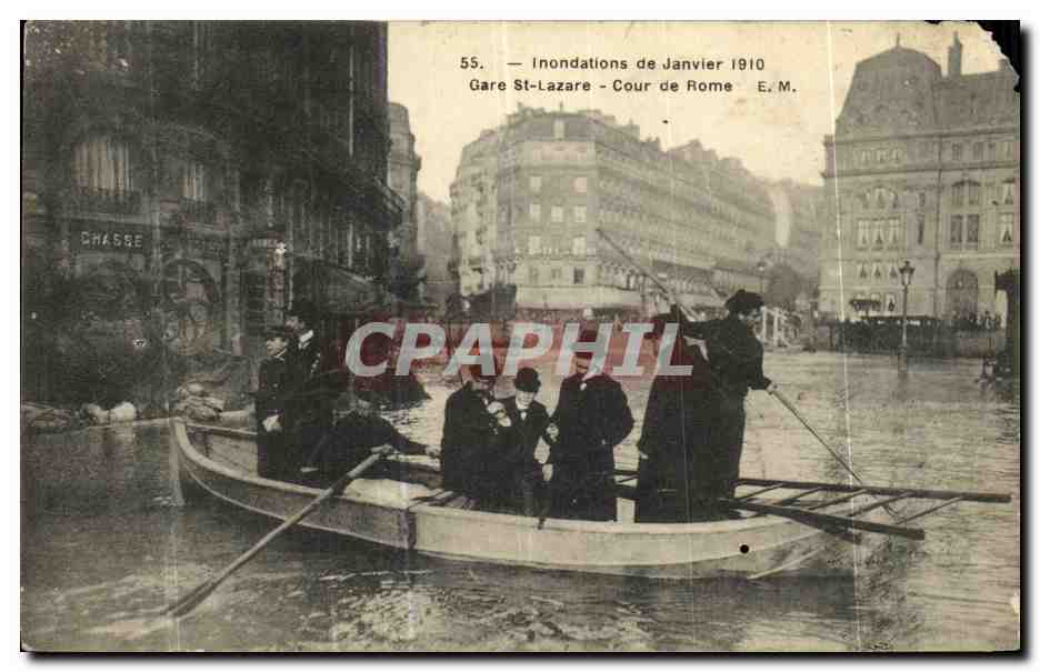 CPA Paris Inondation de Janvier 1910 Gare St Lazare Cour de Rome 