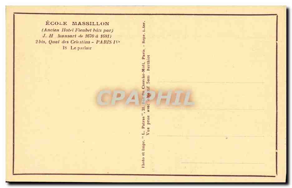CPA Paris Ecole Massillon Quai des Celestins Le parloir — Rückseite