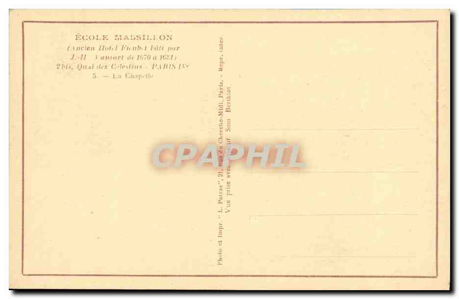 CPA Paris Ecole Massillon Quai des Celestins La chapelle — Rückseite