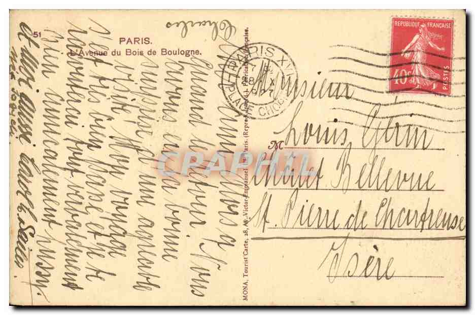 CPA Paris L avenue du Bois de Boulogne  — Rückseite