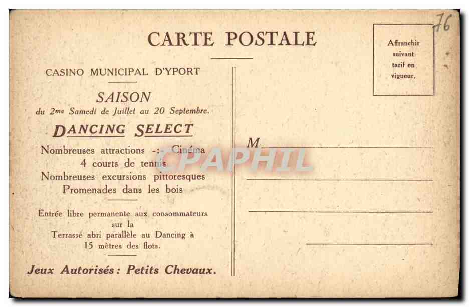 CPA Yport Station Climatique Vue generale de la Plage Le Casino et les bains  — Rückseite
