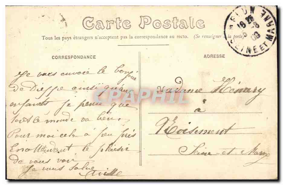CPA Dieppe La jetee Tempete  — Rückseite