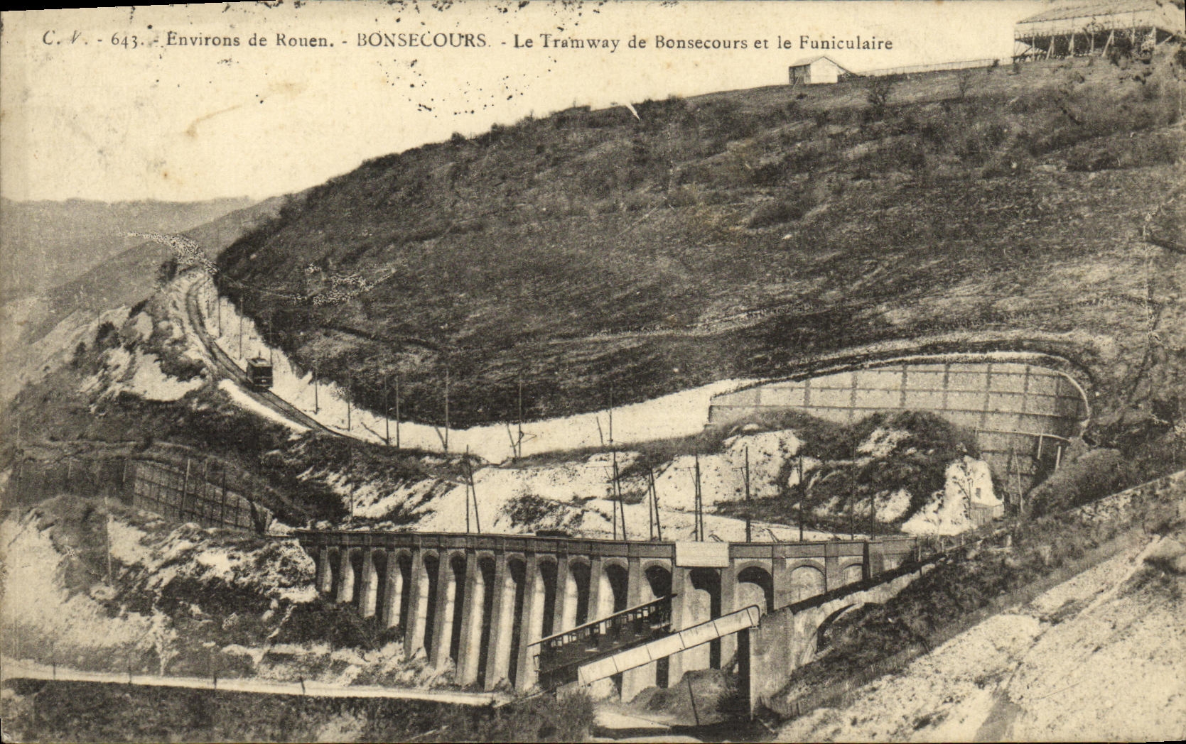 CPA Bonsecours Le Tramway de Bonsecours et le Funiculaire Environs de Rouen