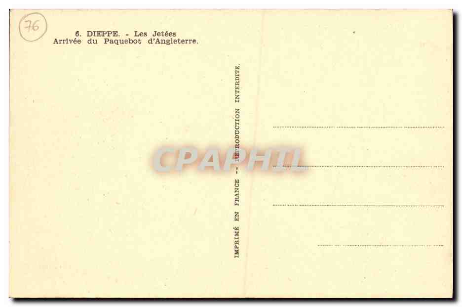 CPA Dieppe Le Jetees Arrivee du paquebot d Angleterre  — Verso