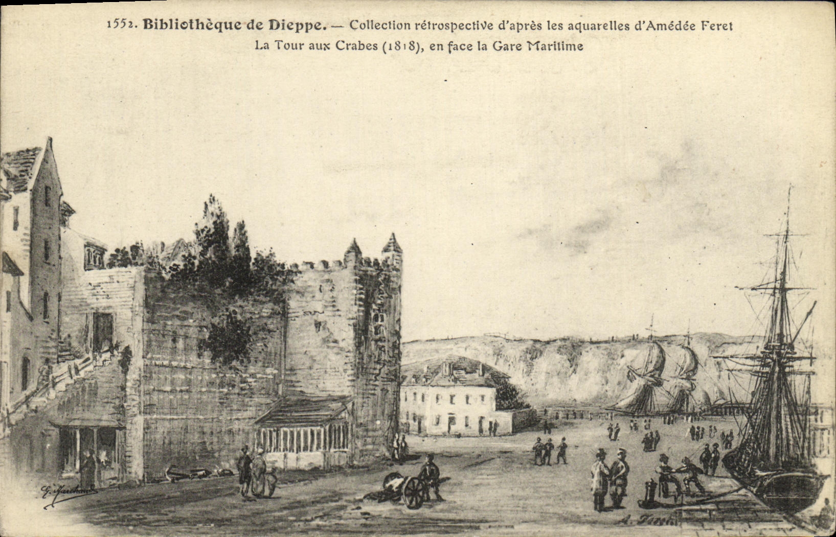 CPA Bibliotheque de Dieppe la tour aux crabes en face la gare maritime