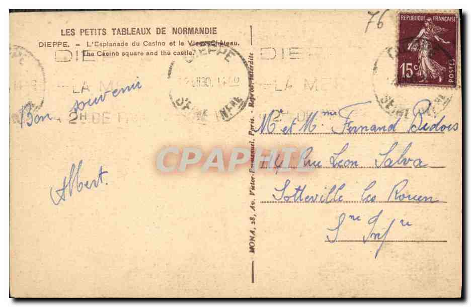 CPA Dieppe L esplanade du casino et le vieux chateau — Rückseite
