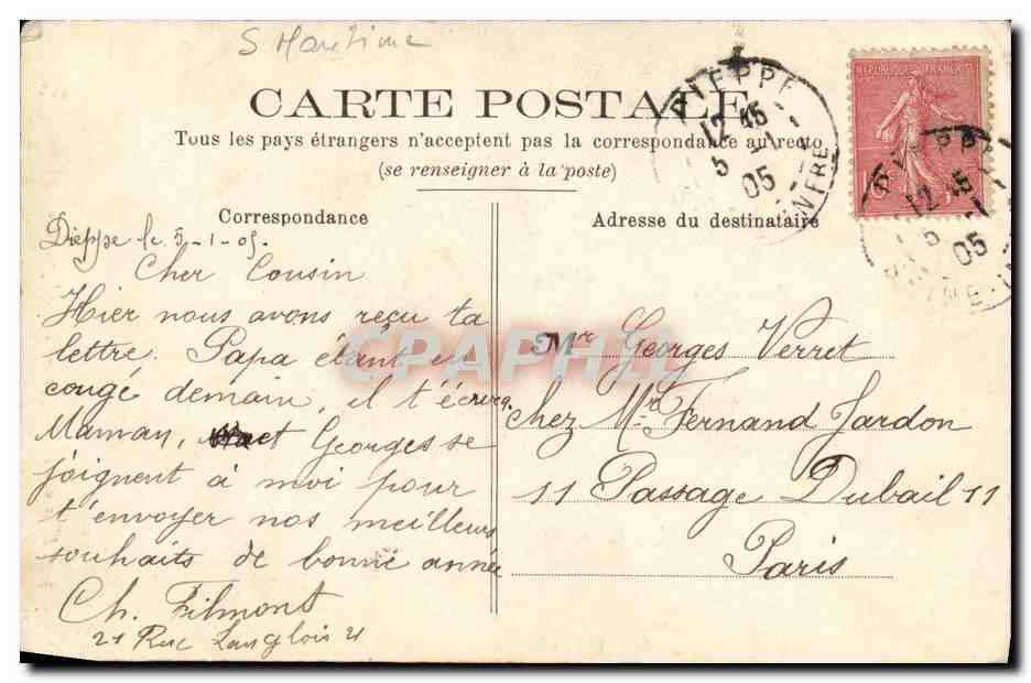CPA Environs de Dieppe Petit Appeville  — Rückseite