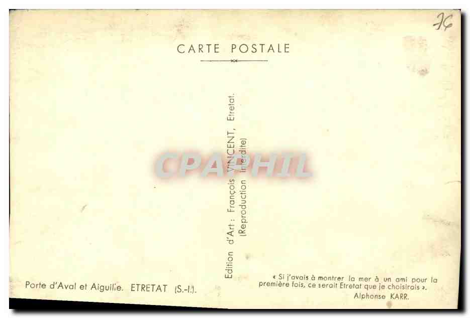 Porte d'Aval et Aiguilie — Etretat — Édition Art Vincent — Verso