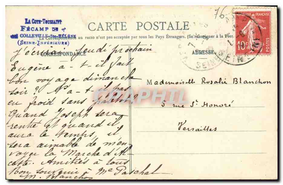 CPA La Cote Toussaint pres Fecamp — Rückseite