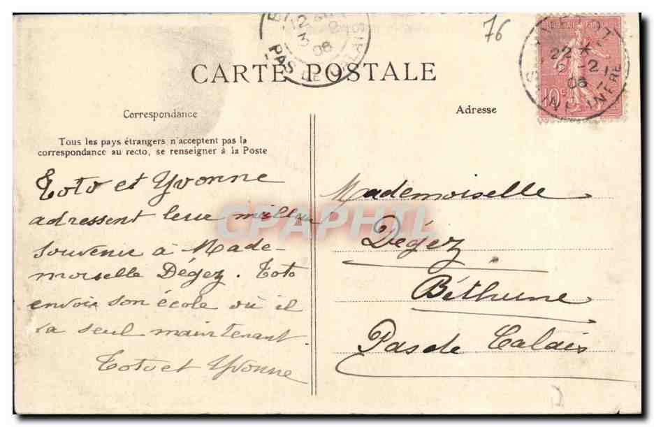 CPA Yvetot Ecole Pensionnat De Garcons — Rückseite