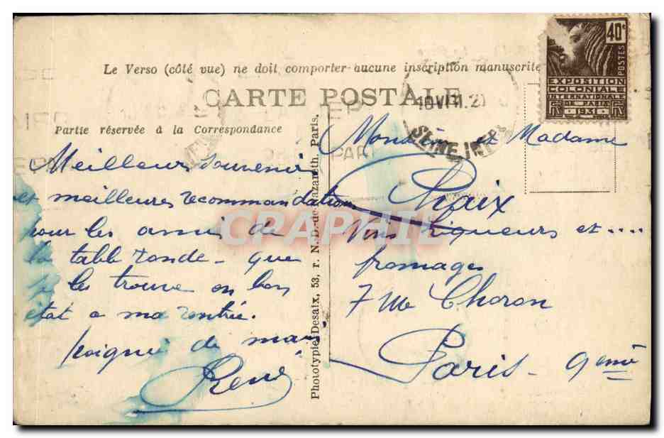 CPA Ancourt La Gare — Rückseite