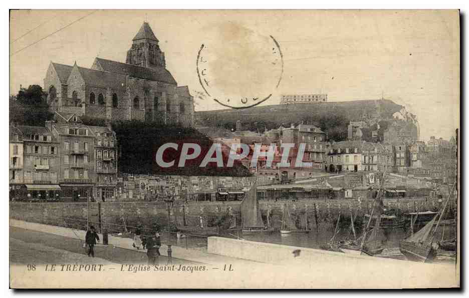 CPA Le Treport L Eglise Saint Jacques Bateaux
