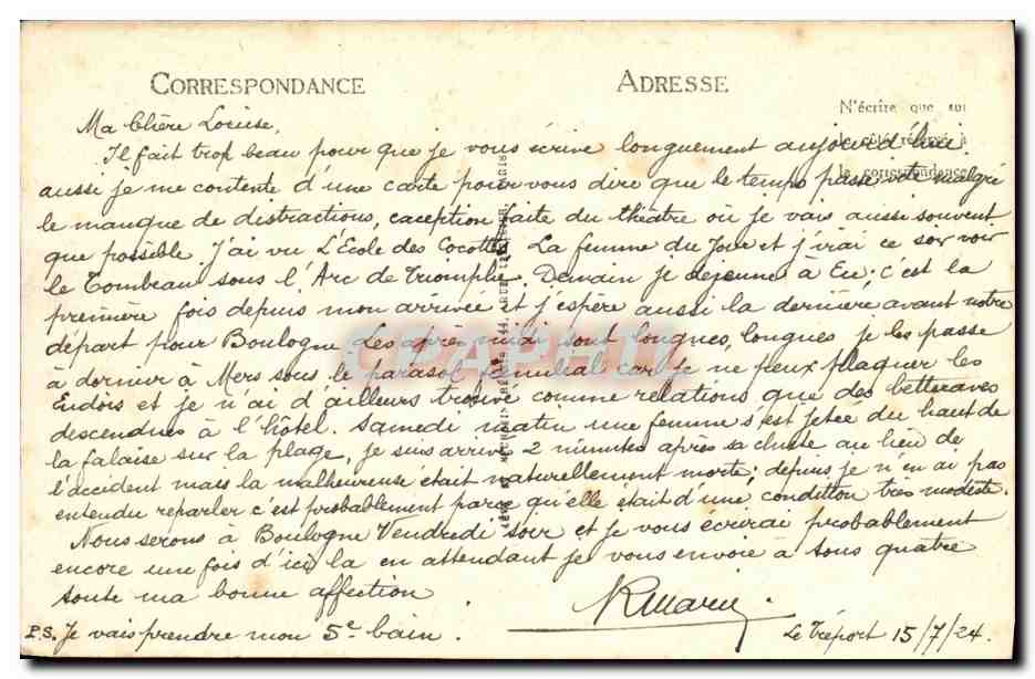 CPA Le Treport La Plage et le Casino — Rückseite