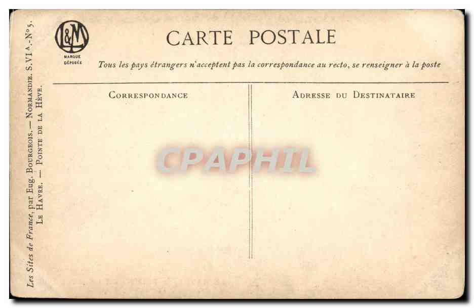 CPA Le Havre Pointe de la Heve — Verso