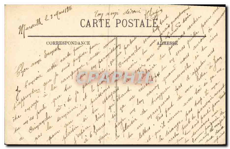 CPA Marseille Le Phare de la Desirade Depart d un courrier de Chine Bateau  — Verso