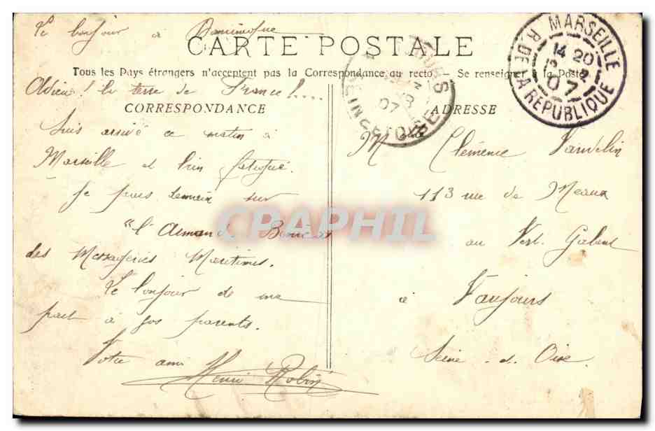 CPA Marseille Le Vieux Port N D de la Garde Bateaux — Verso