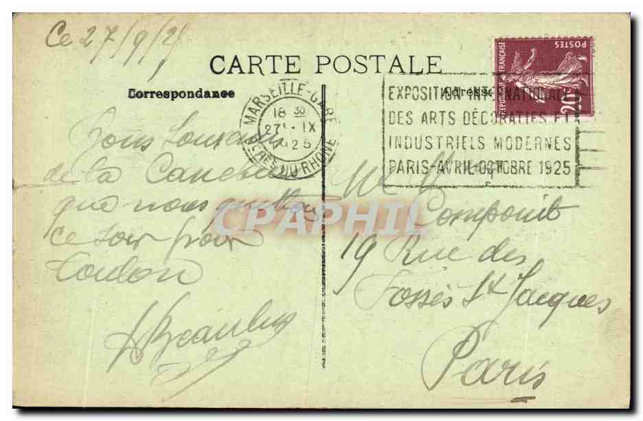 CPA Marseille La Corniche Anse de Maldorme  — Verso