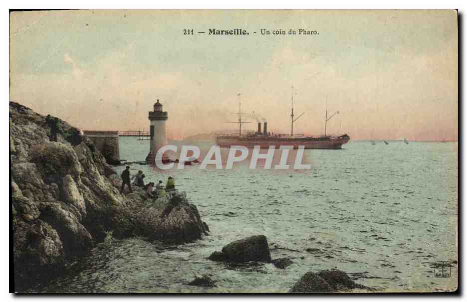 Cartolina d'epoca Marsiglia Un angolo del Faro Navi