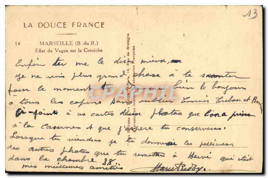 CPA Marseille Effet de Vague sur la Corniche  — Rückseite