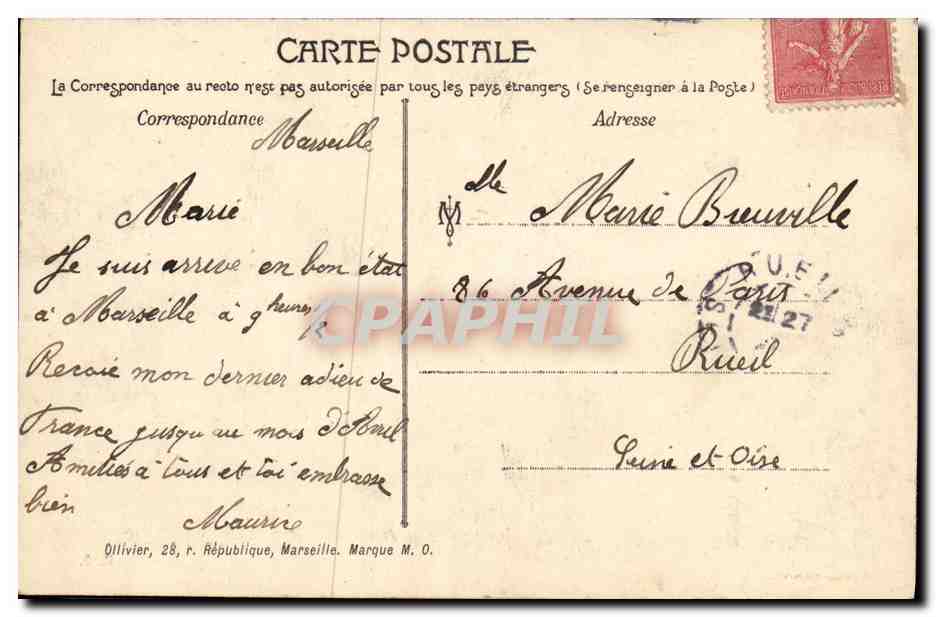 CPA Marseille Le Fort Entree du Vieux Port  — Rückseite