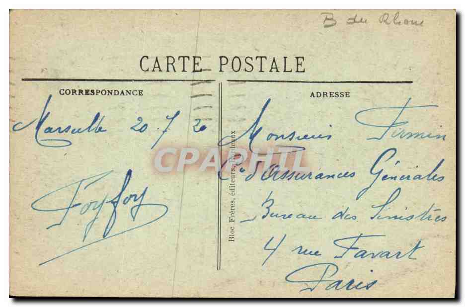 CPA Marseille La Prefecture BR  — Rückseite
