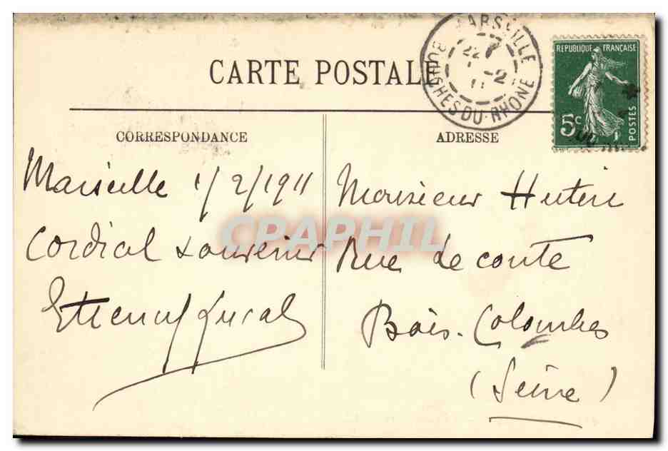 CPA Marseille La Cannebiere Tramways — Verso