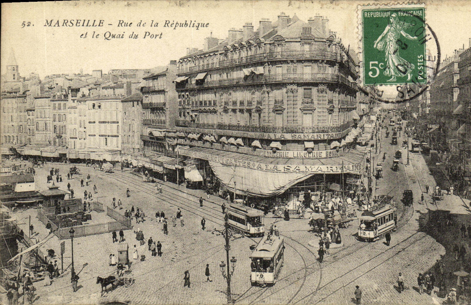 CPA Marseille Rue de la Republique et le Quai du Port Tramways