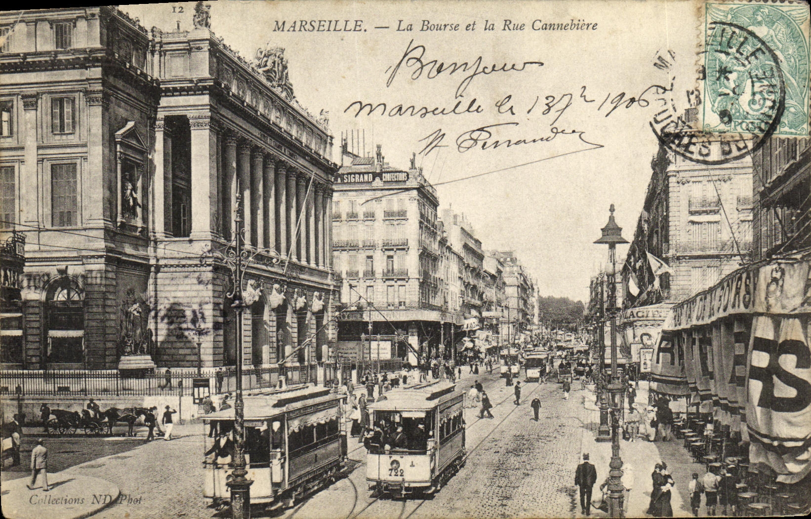 CPA Marseille La Bourse et la Rue Cannebiere Tramways