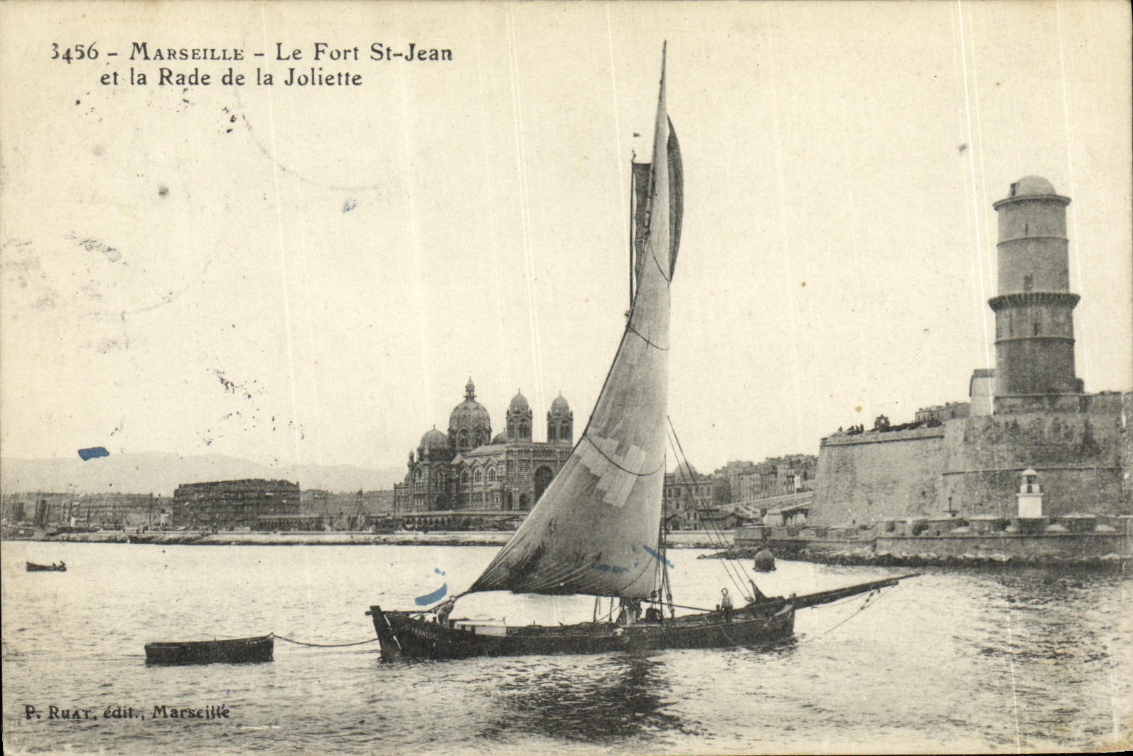 CPA Marseille Le Fort St Jean et la Rade de la Joliette Bateau