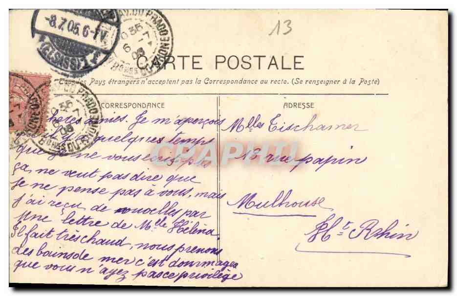 CPA Marseille Le Chateau Biorely — Back