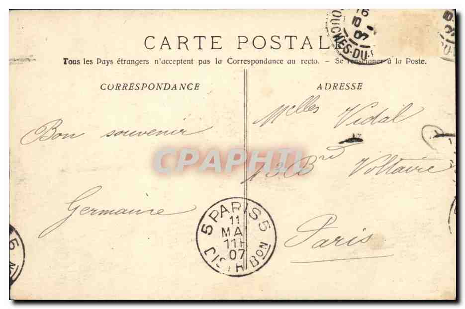 CPA Marseille Le Phare Ste Marie Bateau — Verso