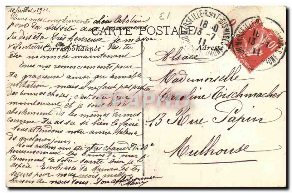 CPA Marseille Arlesienne Folklore Costume — Verso