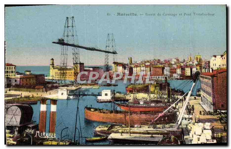 CPA Marseille Bassin du Carenage et Pont Transbordeur Bateaux 