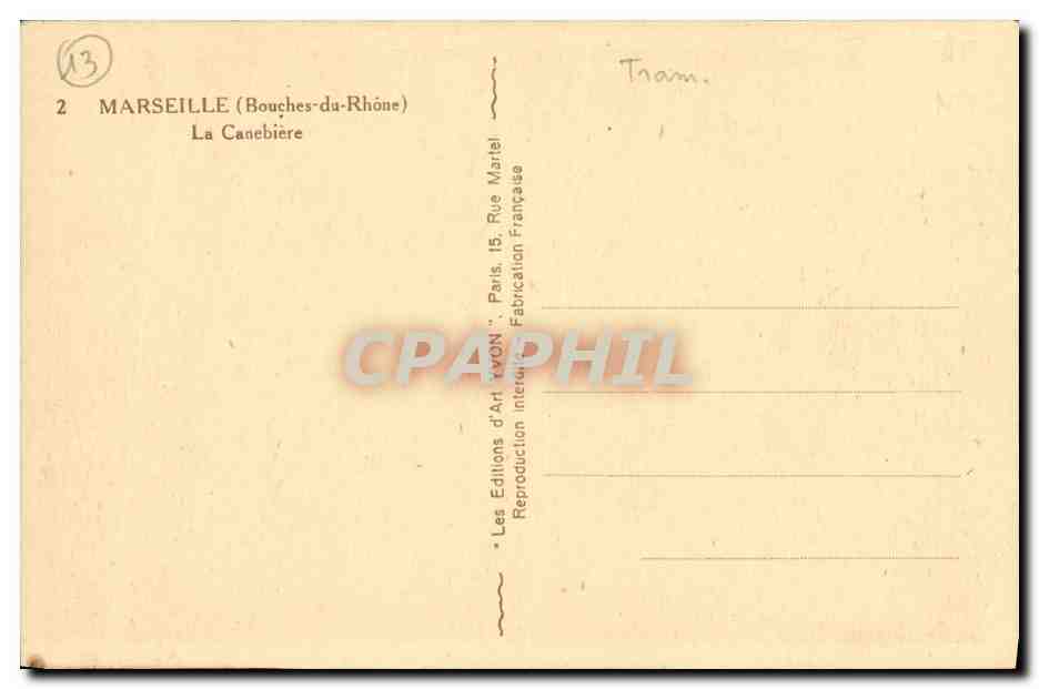 CPA Marseille La Canebiere Tramways — Rückseite
