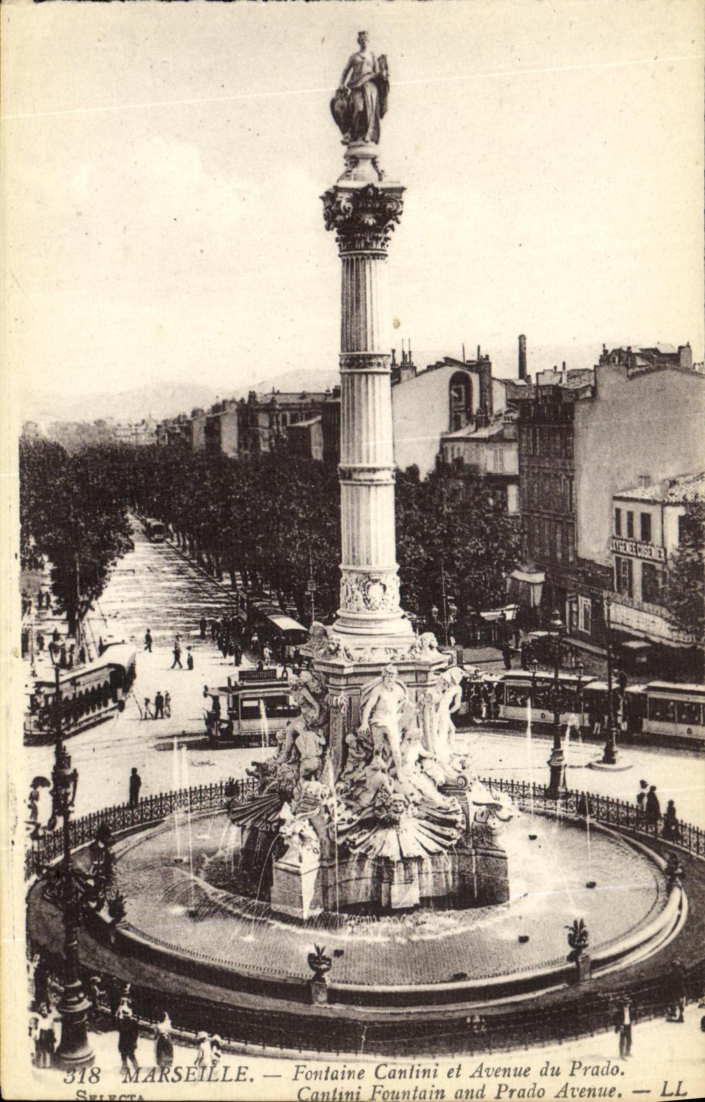CPA Marseille Fontaine Canlini et Auenue du Prado