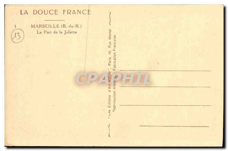 CPA Marseille Le port de la Joliette Bateaux — Verso