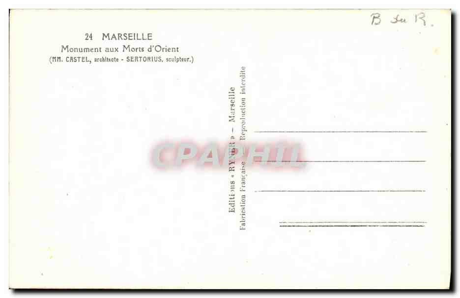 CPA Marseille Monument aux morts d Orient  — Rückseite