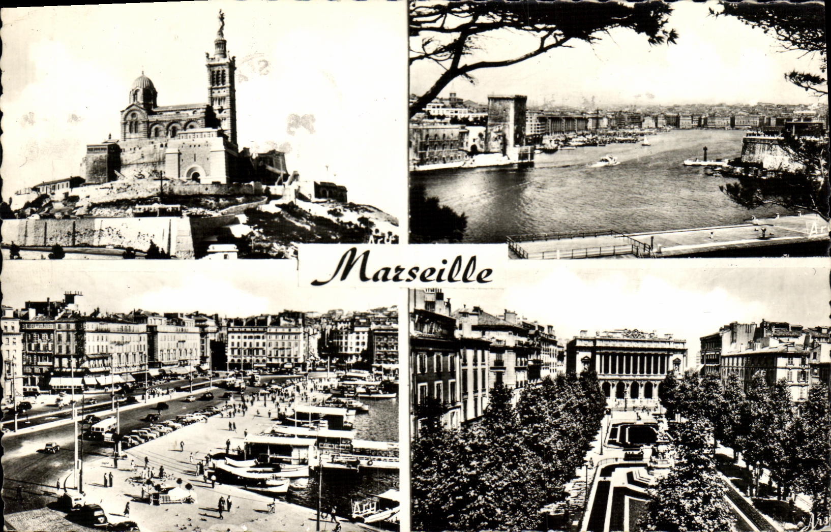 CPA Marseille Notre Dame de la Garde Entree du port Quai des Belges Palais de la Bourse