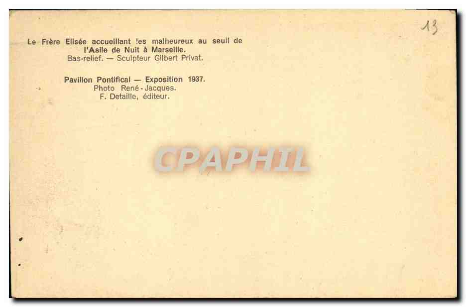 CPA Marseille Pavillon pontifical 1937 Gilbert Privat — Rückseite
