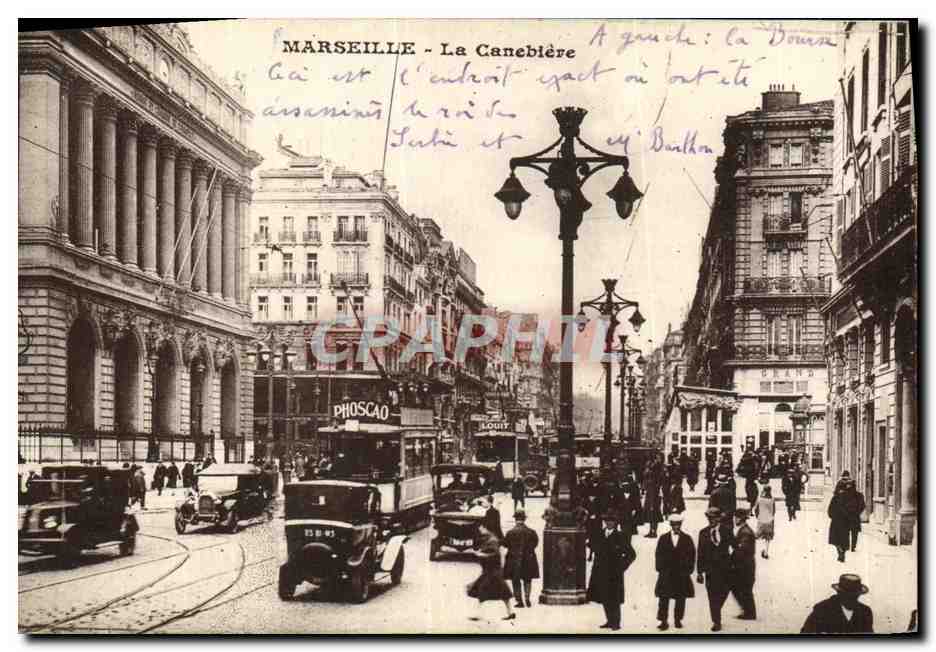 Marseille - La Canebière — vue de la rue avec tramway et piétons — éditeur Phoscão, n°13