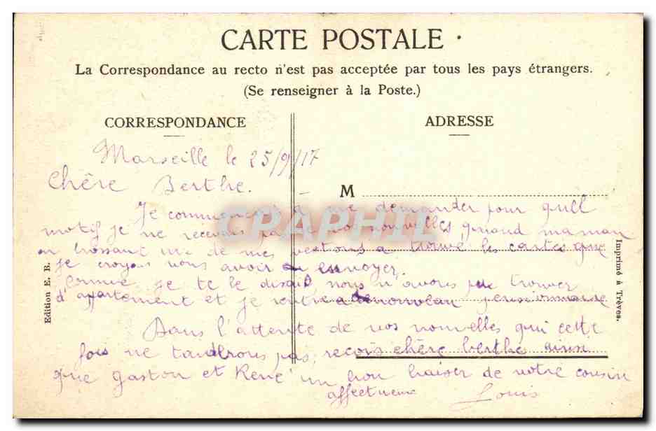 CPA Marseille L Eglise des Reformes — Rückseite