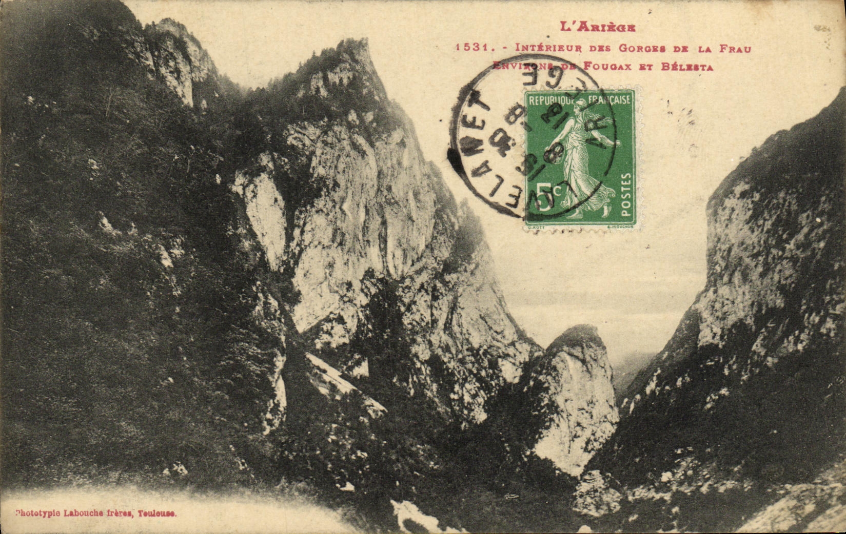 Intérieur des Gorges de la Frau — Environs de Fougaux et Bélesta — Phototypie Labouche Frères, Toulouse
