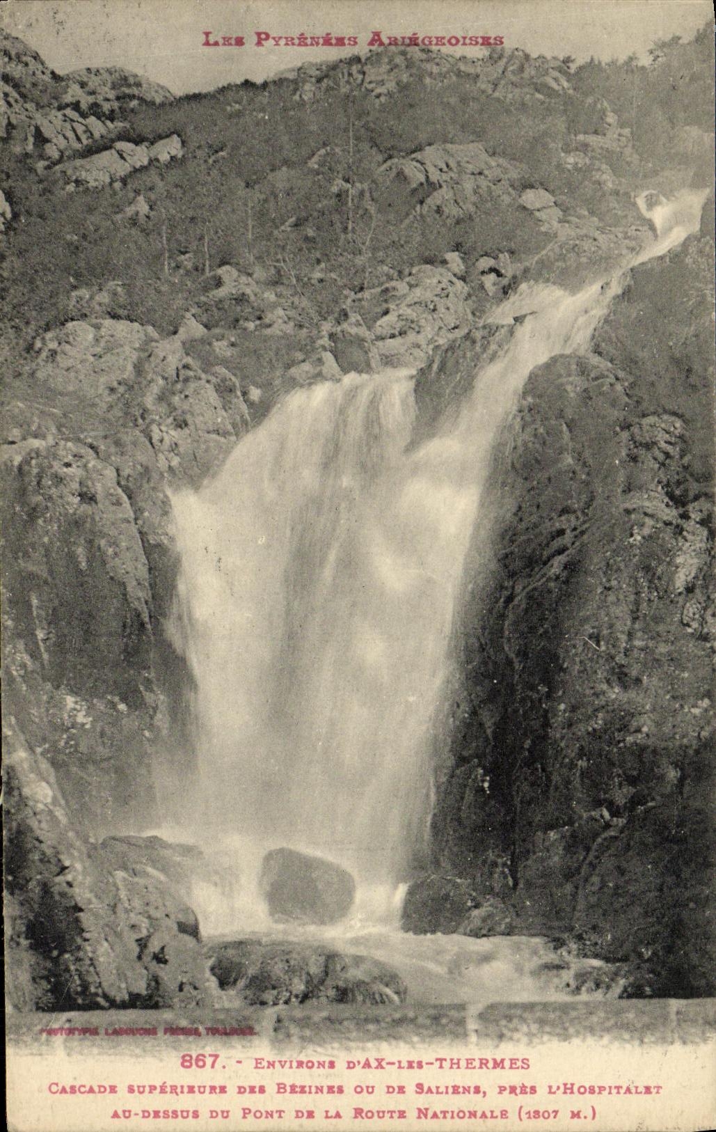 Cascade supérieure des Bézines ou de Saliens près l'Hospitalet — Les Pyrénées Ariégeoises — Phototype Labouche, Toulouse, n°867