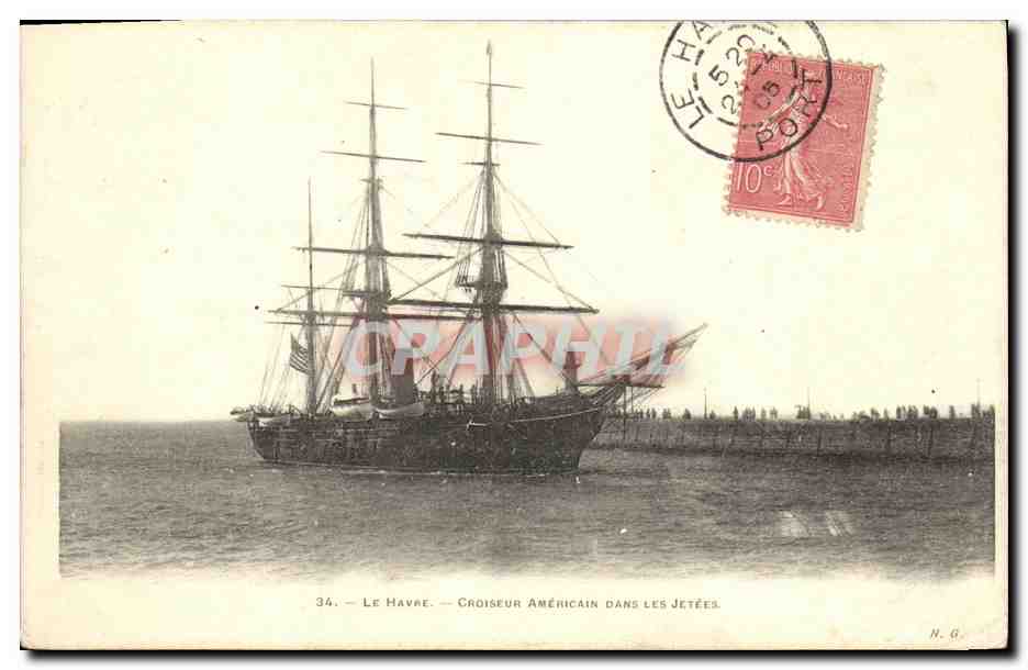 Le Havre — Croiseur Américain dans les Jetées — H.G. n°34