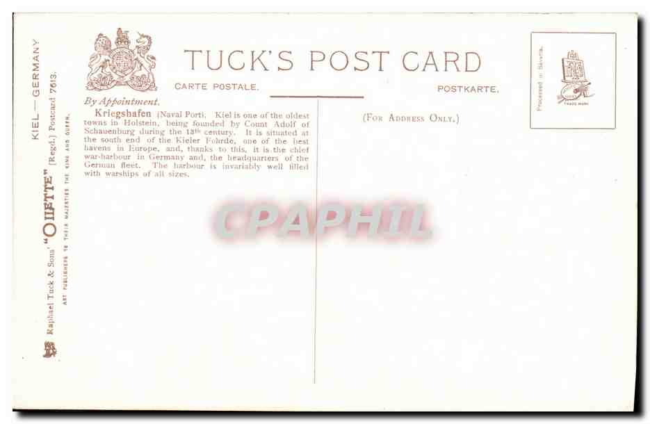 CPA Bateau Guerre Kiel Kriegshafen — Verso