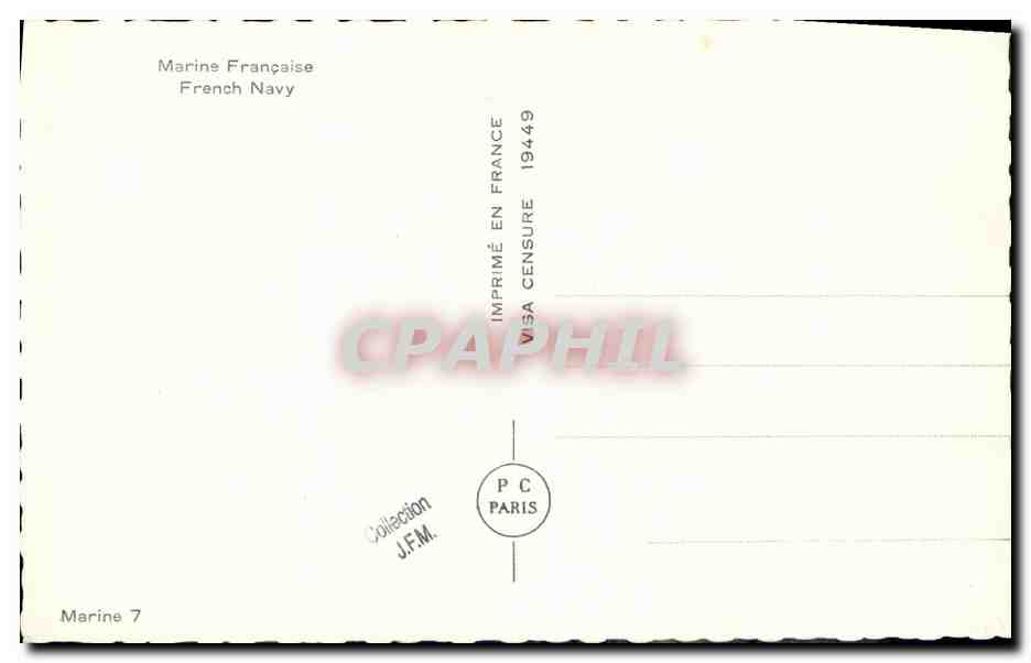 Navire de guerre en mer — Marine Française — Collection J.F.M. n°7 — Reverso