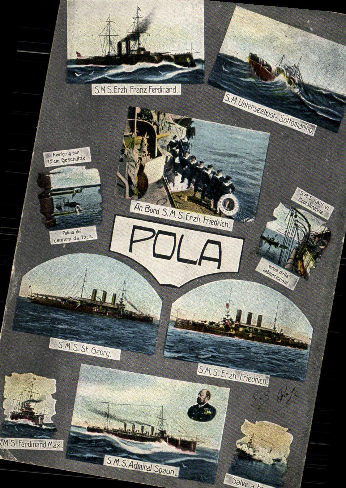 Pola — Port naval et navires impériaux — éditeur inconnu, n° de série non visible